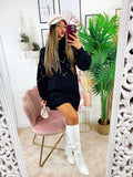Maxi maglione collo alto con perle Nero