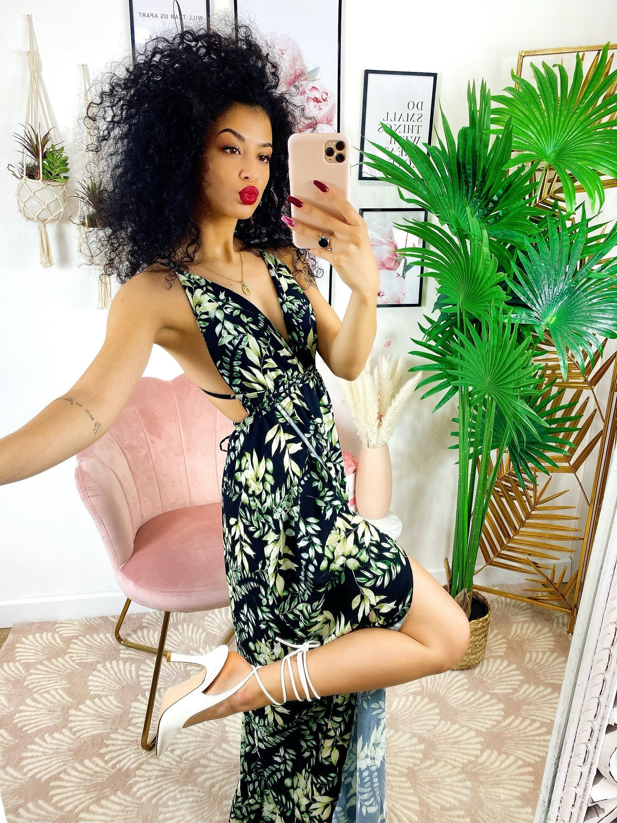 Abito Afrodite con fiori Green