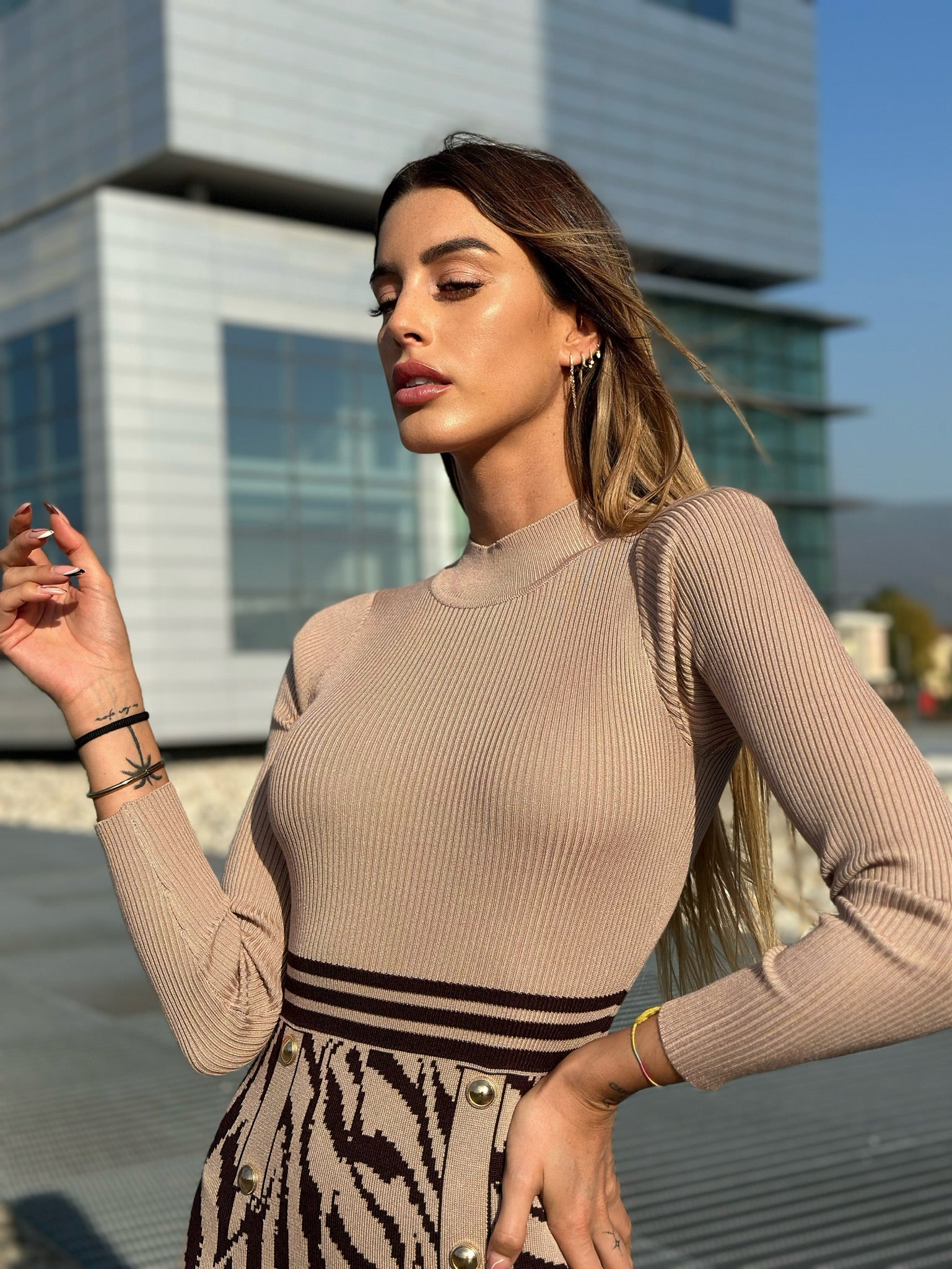Abito in maglia nude gonna a fantasia zebrata