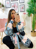 Cardigan frange e cinta celeste