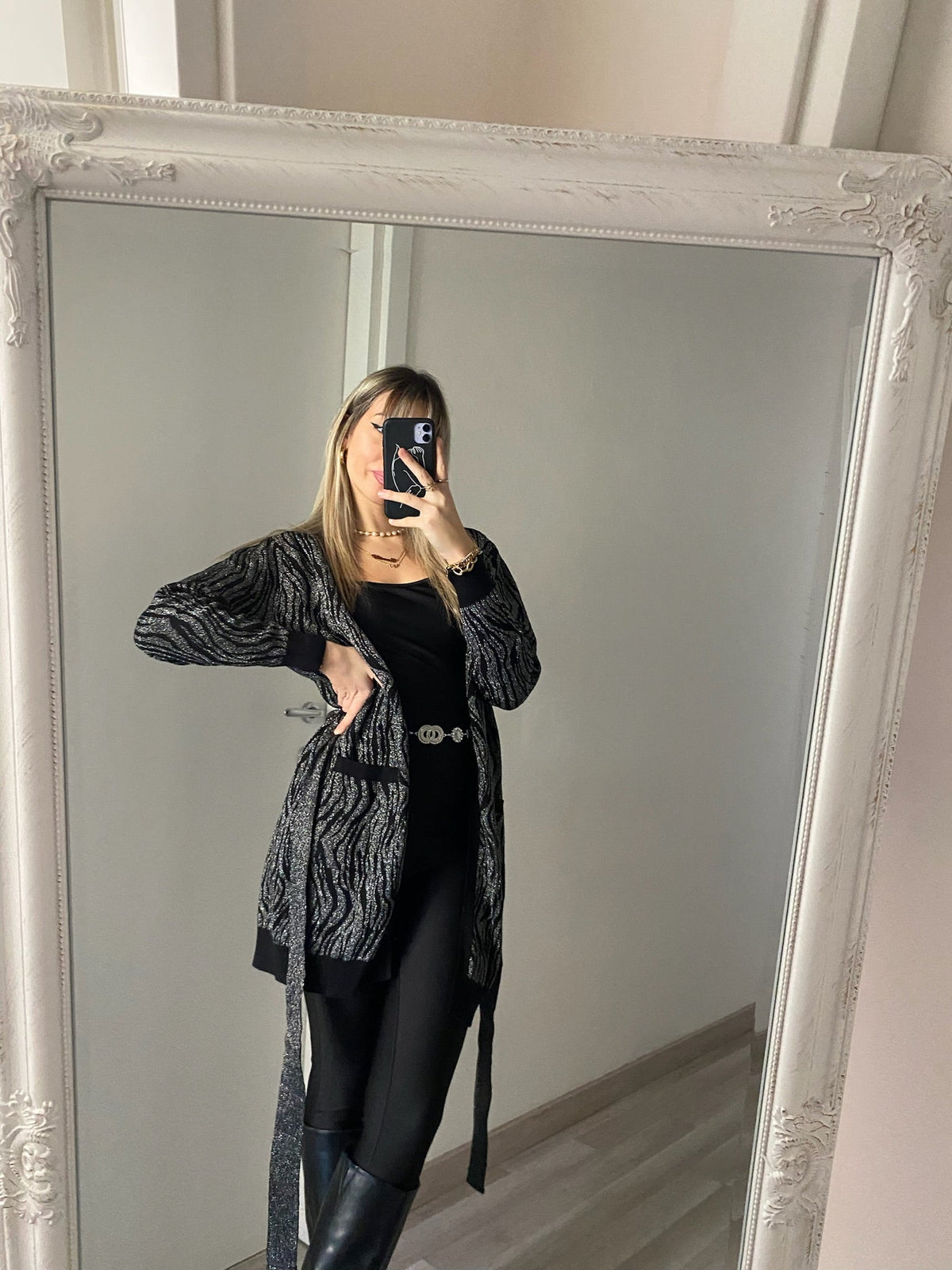 Cardigan in lurex zebrato nero