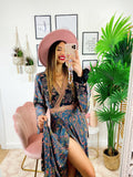 Kimono o abito etnico nero Fiori Rosa