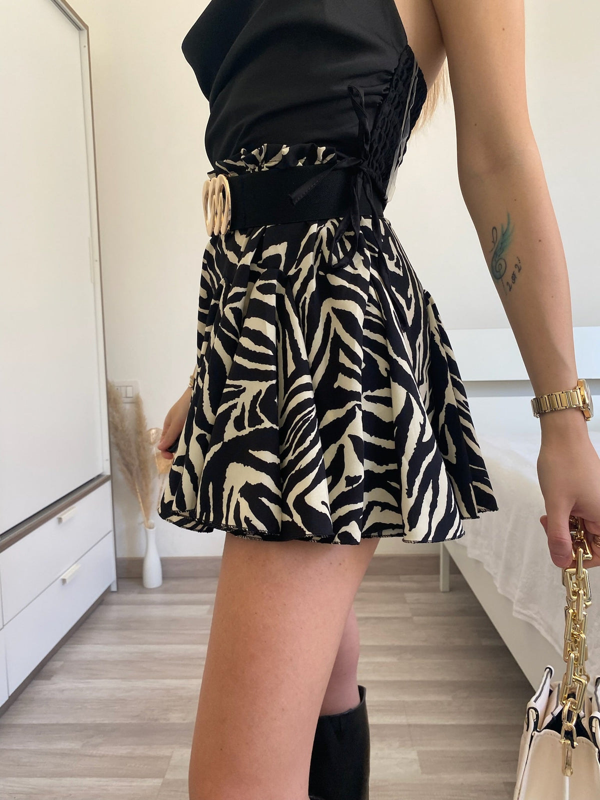 Gonna a ruota animalier bianca e nera