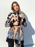 Cardigan con frange e cinta dettaglio Cipria