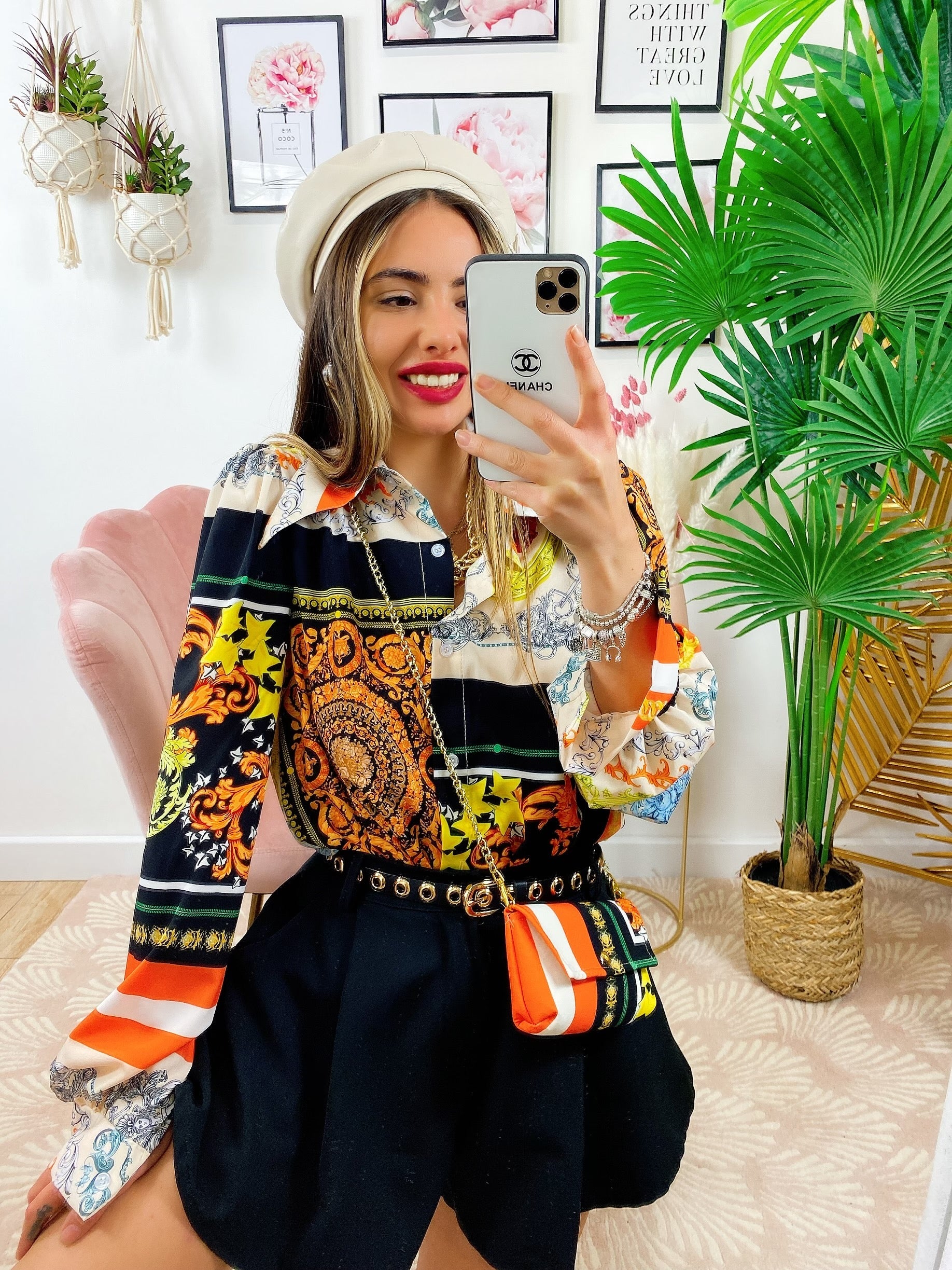 Camicia etnica dettaglio arancio senza borsetta