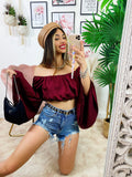 Top in raso manica lunga bordeaux