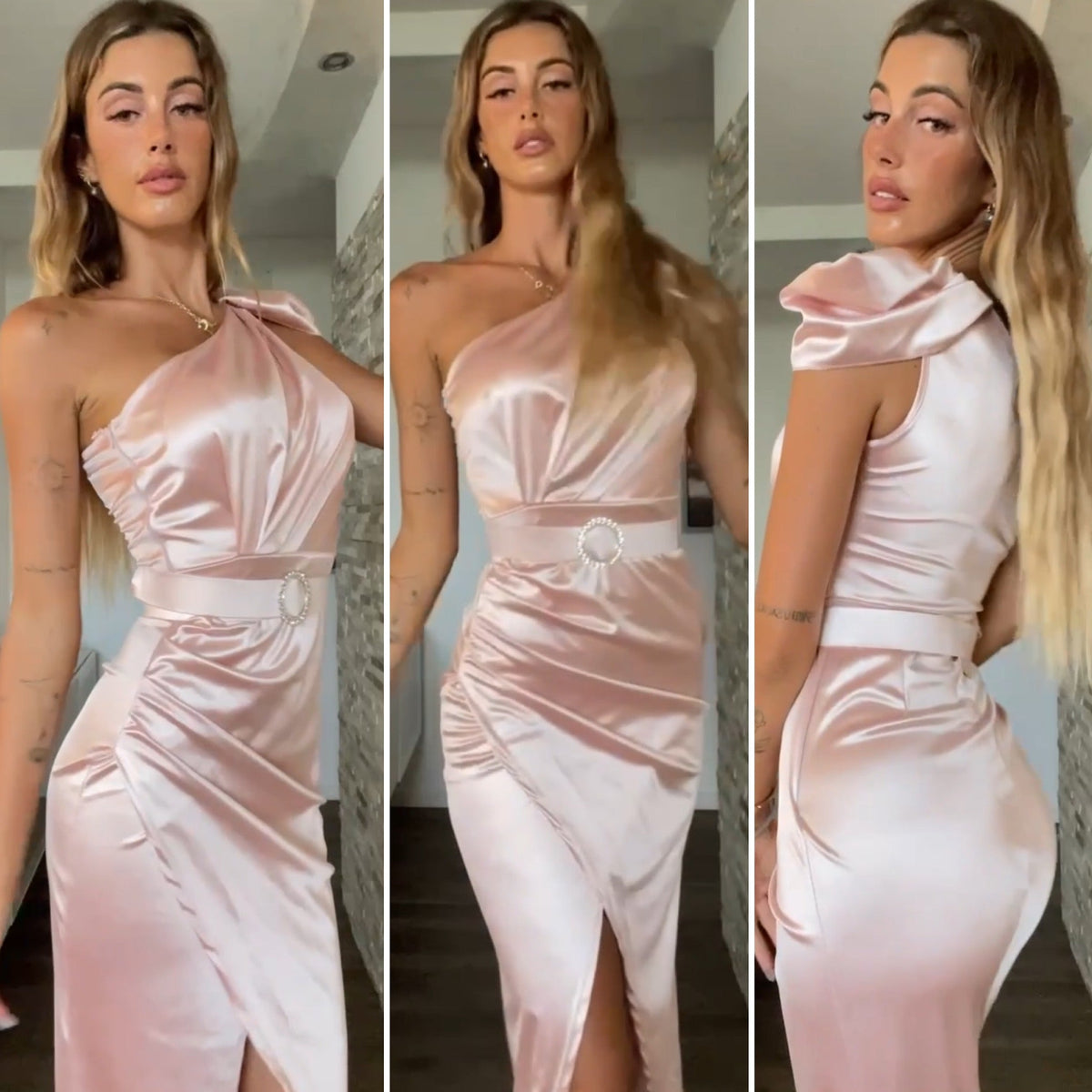 Abito rosa con fiocco e cintura