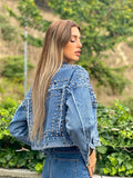 Giaccone di jeans con borchie
