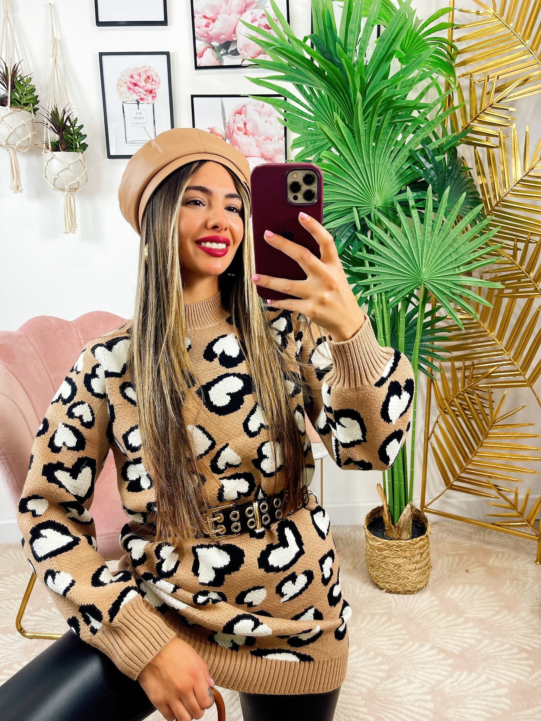 Maxi maglione morbidissimo con cuori Camel