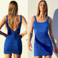 Abito con arricciature e schiena aperta blu