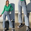 Jeans wide leg con strappi e dettaglio