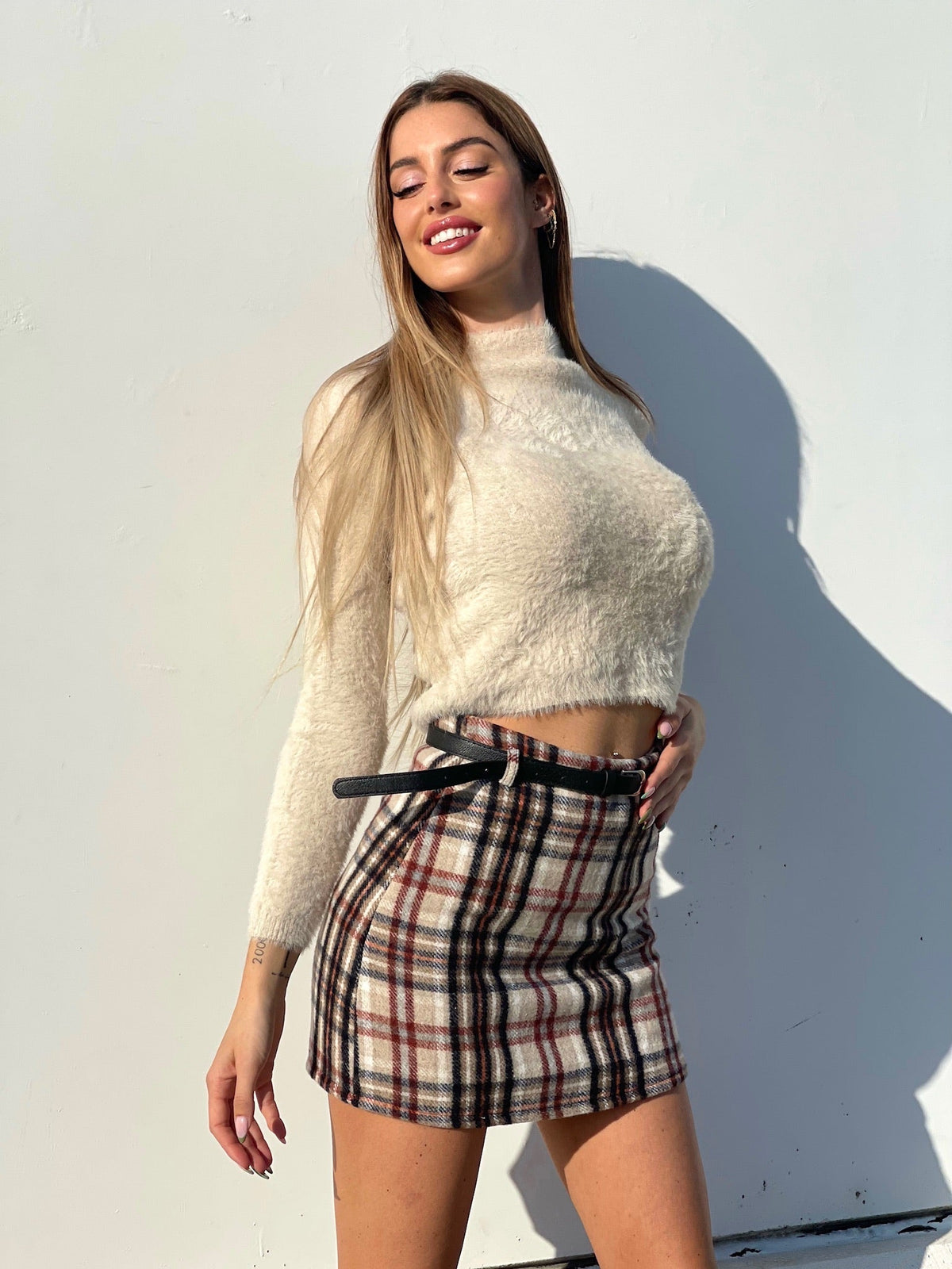 Gonna in tweed beige