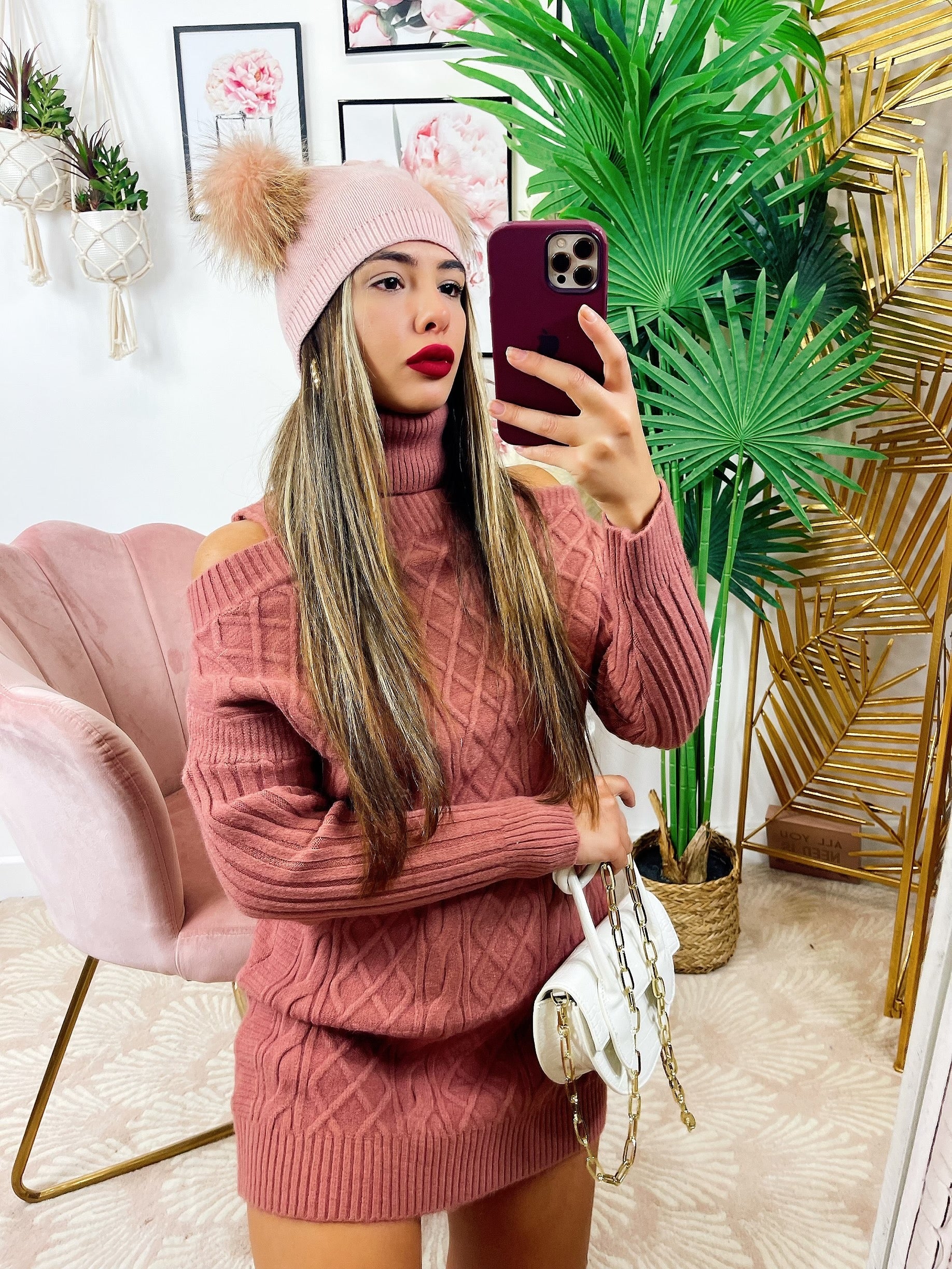 Maxi maglia a collo alto rosa