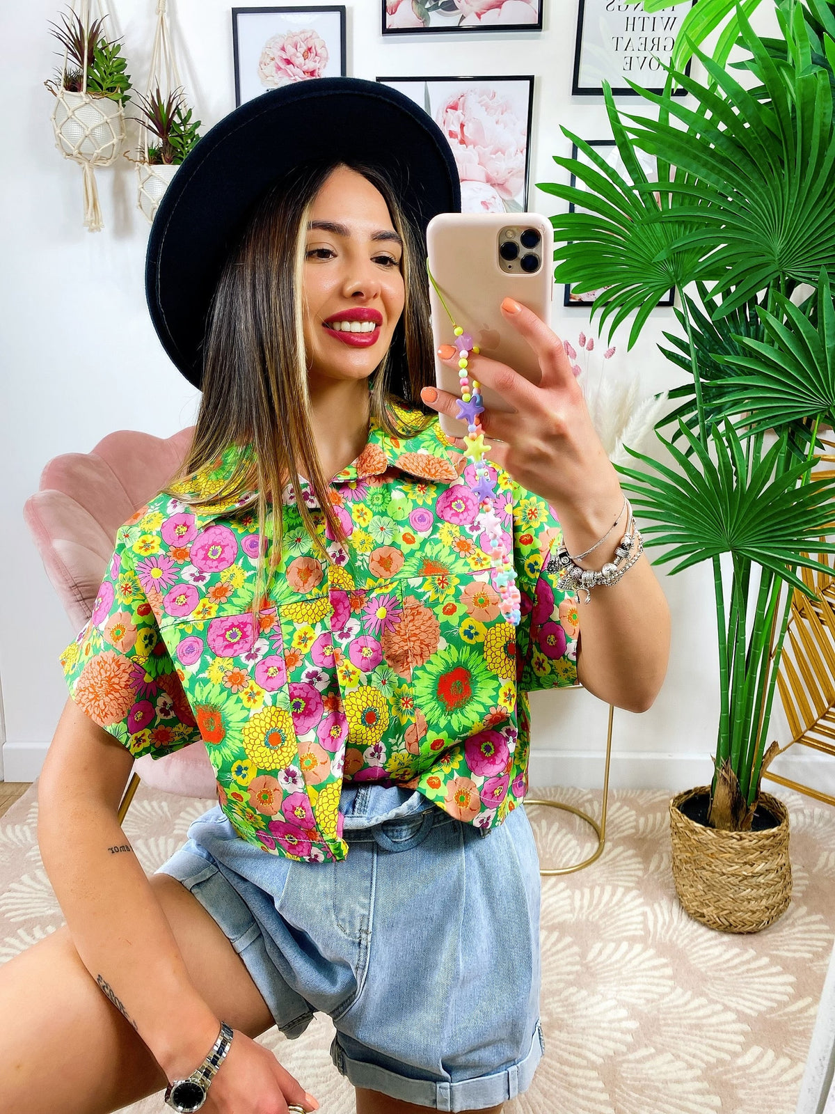 Camicia crop stampa a fiori
