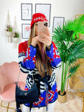 Cardigan con frange e cinta Rosso blu