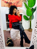 Maglione scollo a barchetta con trecce rosso