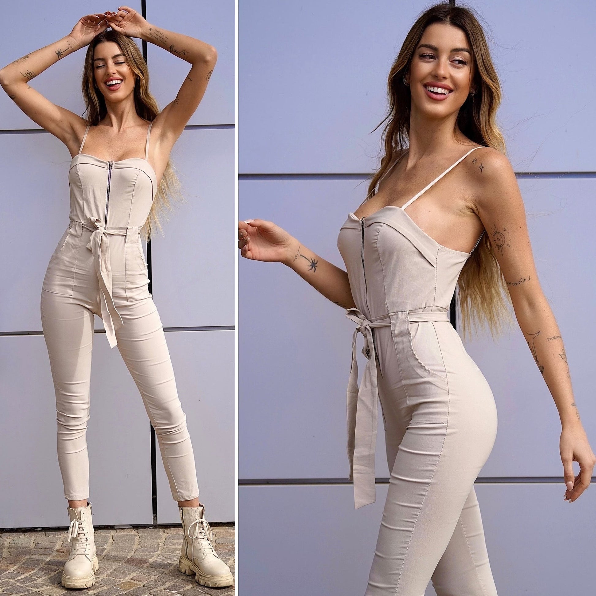 Tuta beige con zip