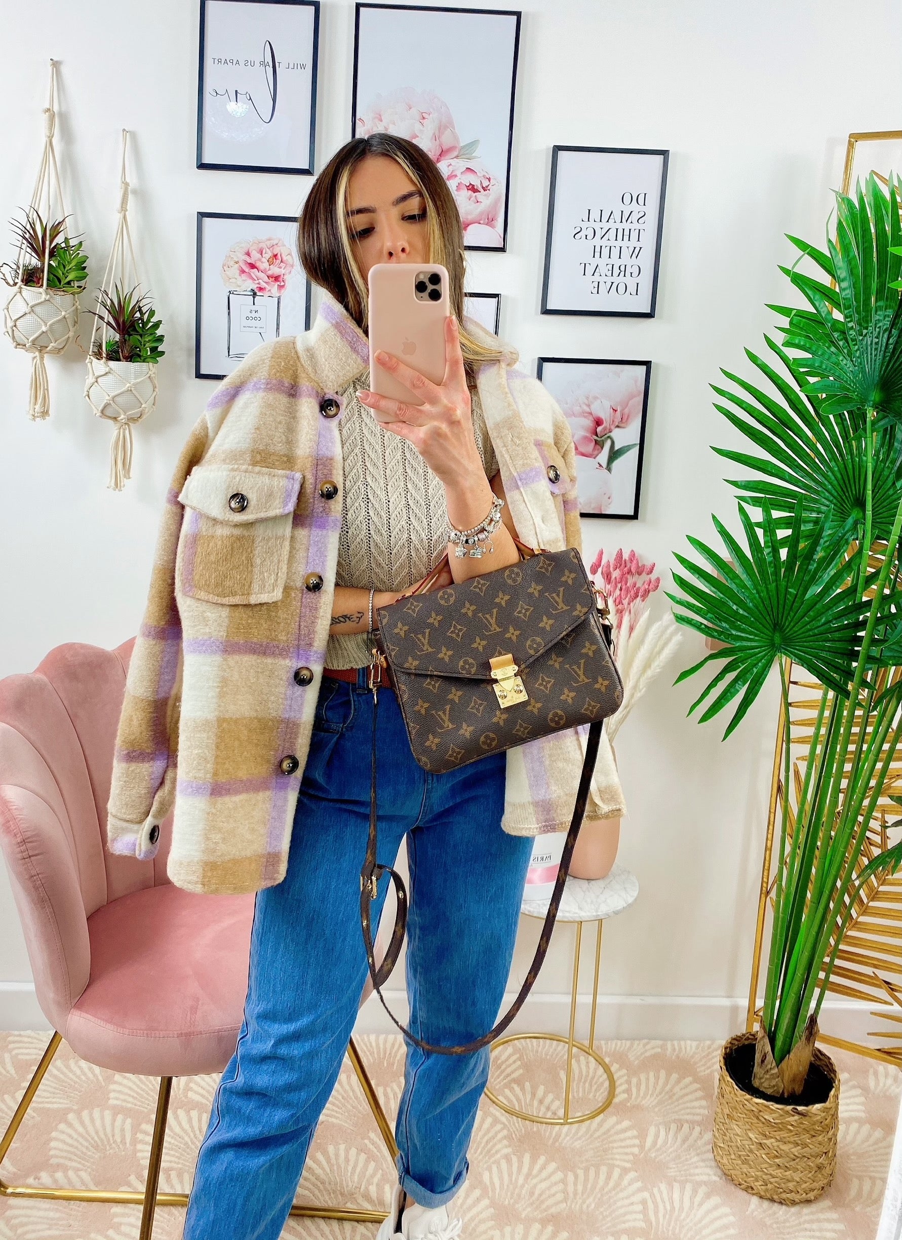 Giacca a quadri Beige/Lilla