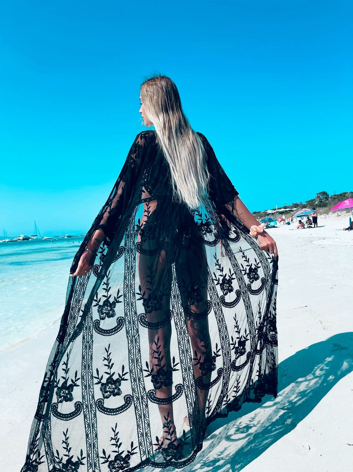 Pareo/kimono lungo in pizzo nero