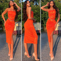 Completo top e gonna animalier arancio