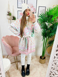 Cardigan con frange Verdeacqua e Rosa