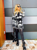 Cardigan Black/Grigio con frange e cinta
