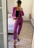 Completo giacca crop e pantalone viola