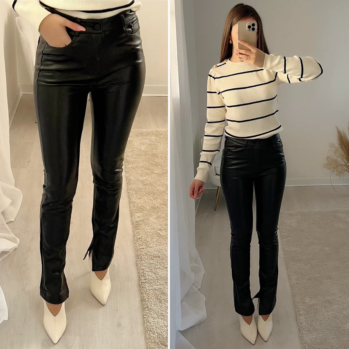Leggins in ecopelle con spacchetto