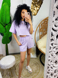 Completo sportivo maglia e pantaloncino lilla