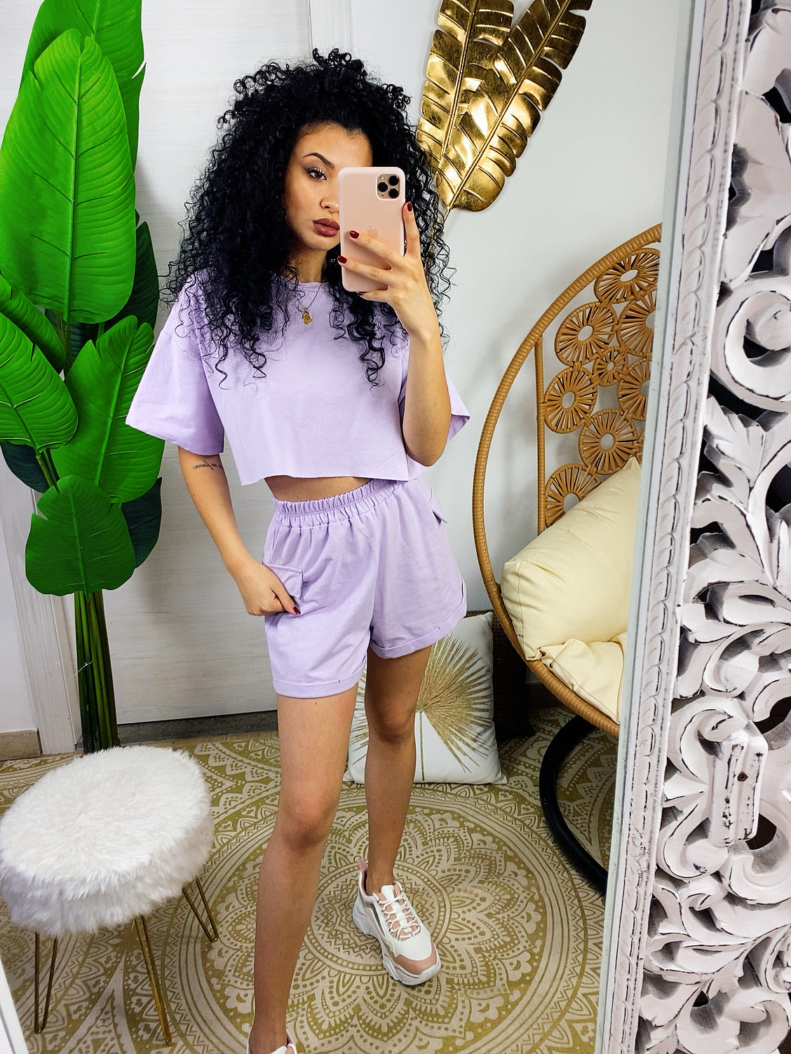 Completo sportivo maglia e pantaloncino lilla