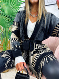 Cardigan frange e cinta dettaglio beige