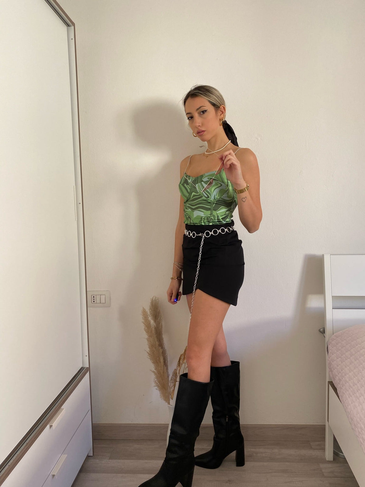 Top pistacchio spalline in strass