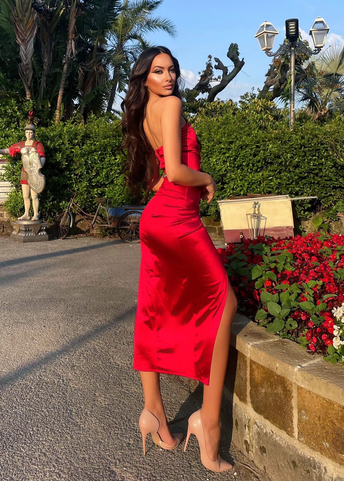 Abito midi Rosso scollo a V