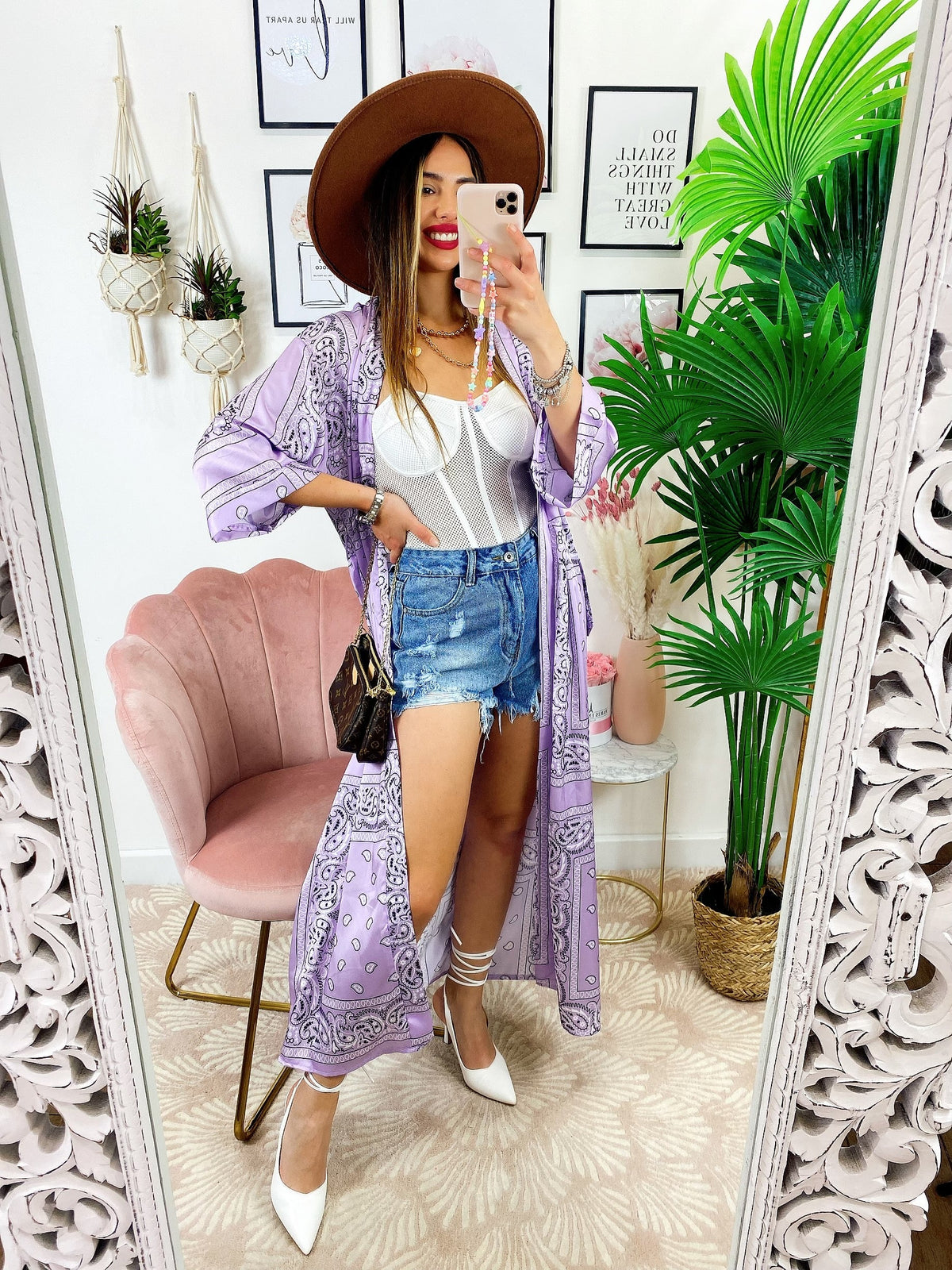 Kimono effetto bandana lilla
