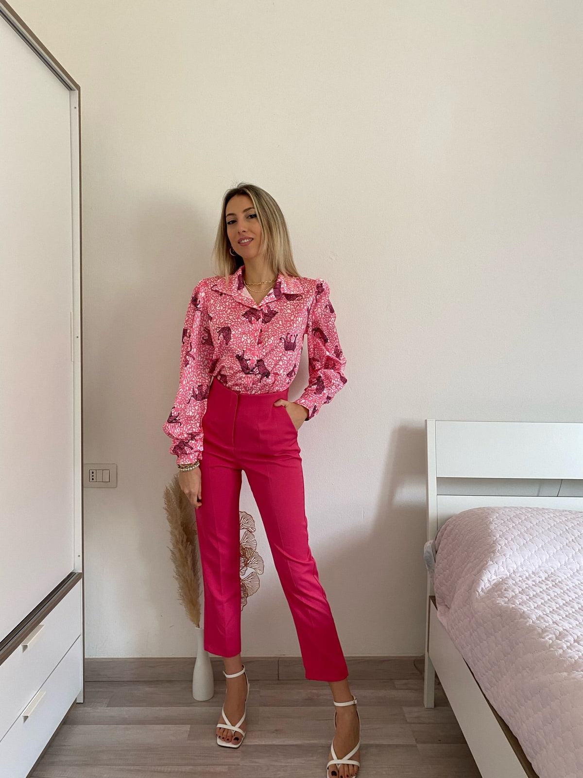 Camicia con stampa animalier fuxia