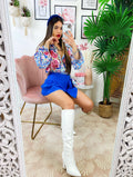 Camicia fiorata con borsetta base Celeste