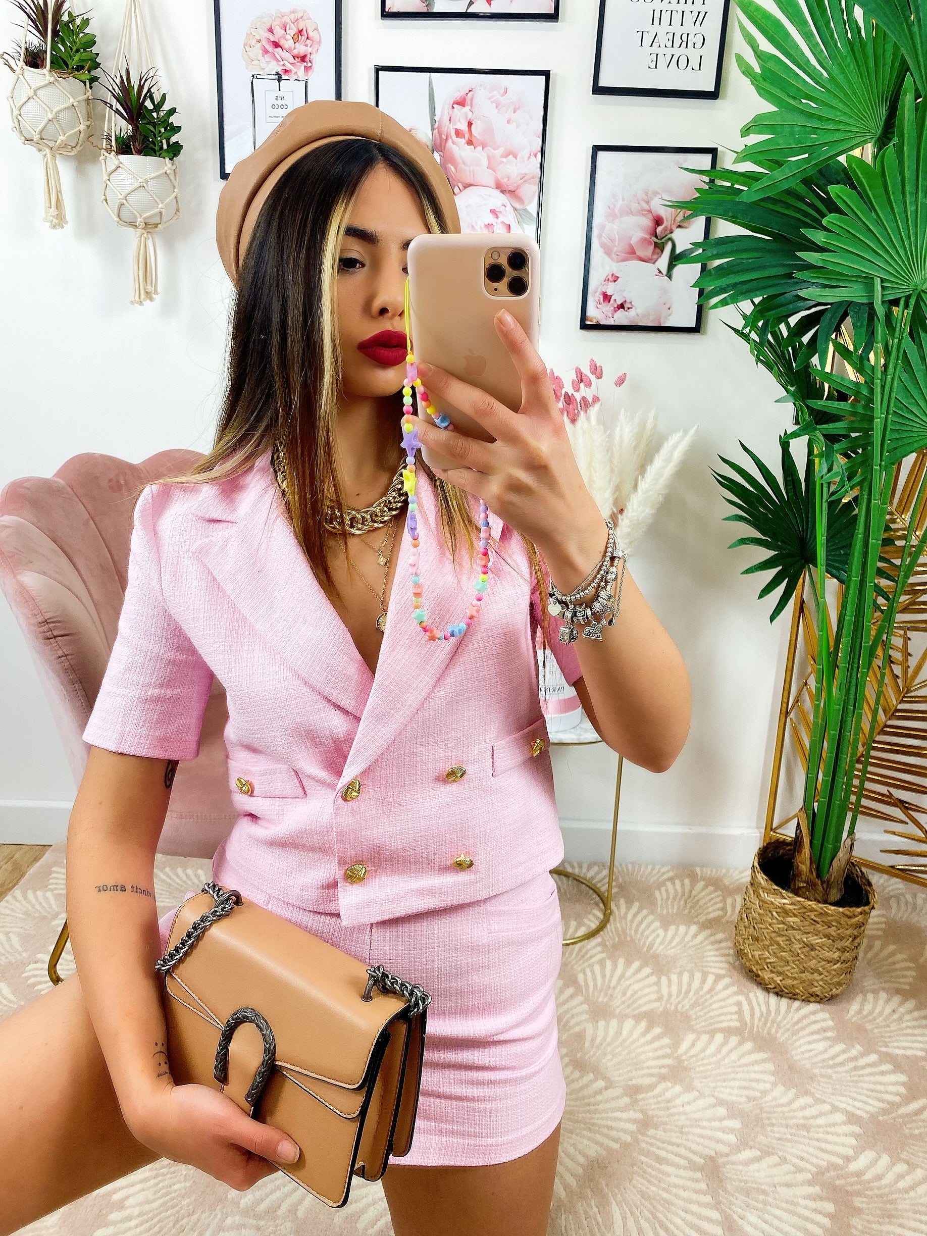 Completo barbie con bottoni oro