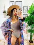 Kimono in seta etnico base lilla