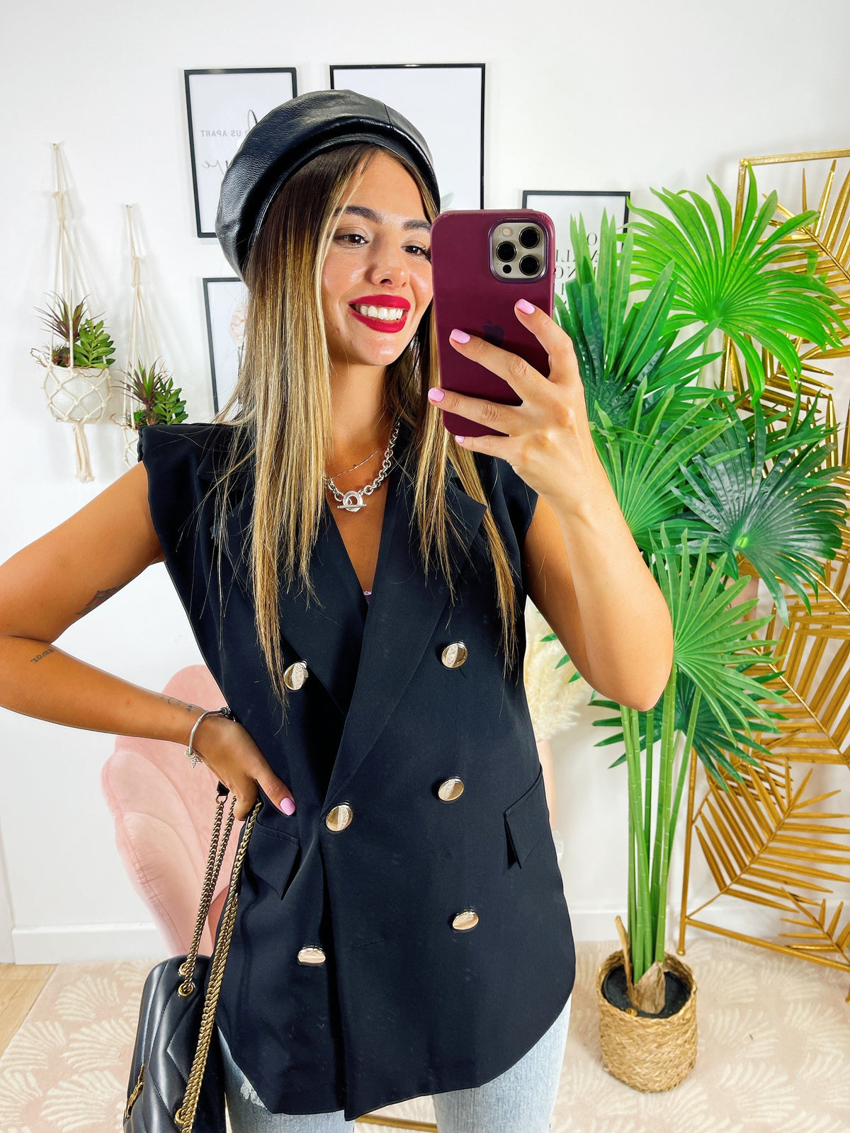 Blazer smanicato con bottoni Nero