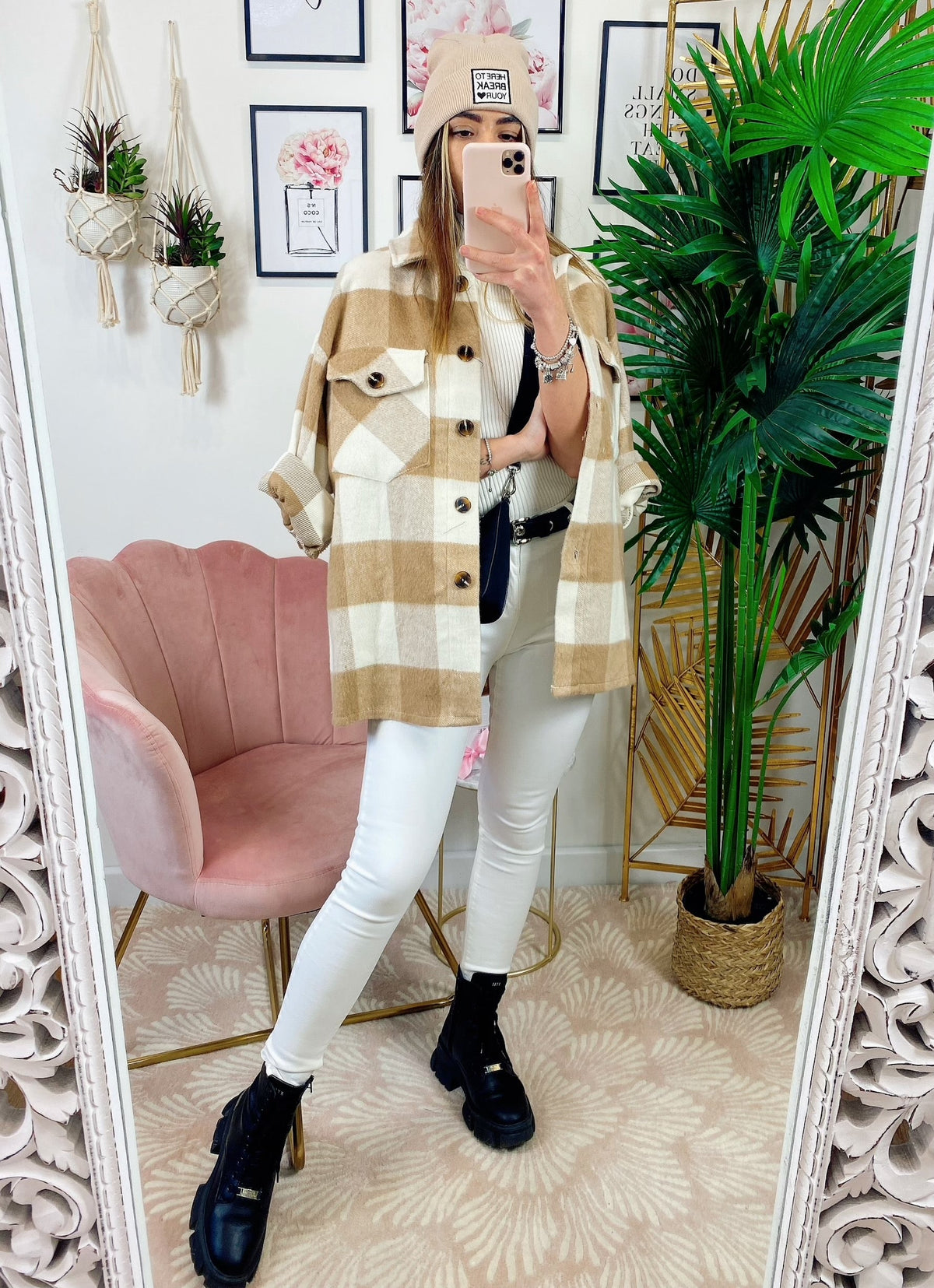 Giacca a quadri Beige con tasche