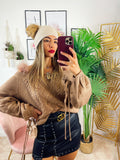 Maglione con spalline pelose camel