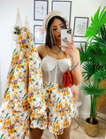 Completo Giacca e Short fiori Arancio