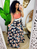 Maxi gonna in raso con fiori multicolore