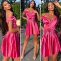 Abito corto in raso rosa fluo