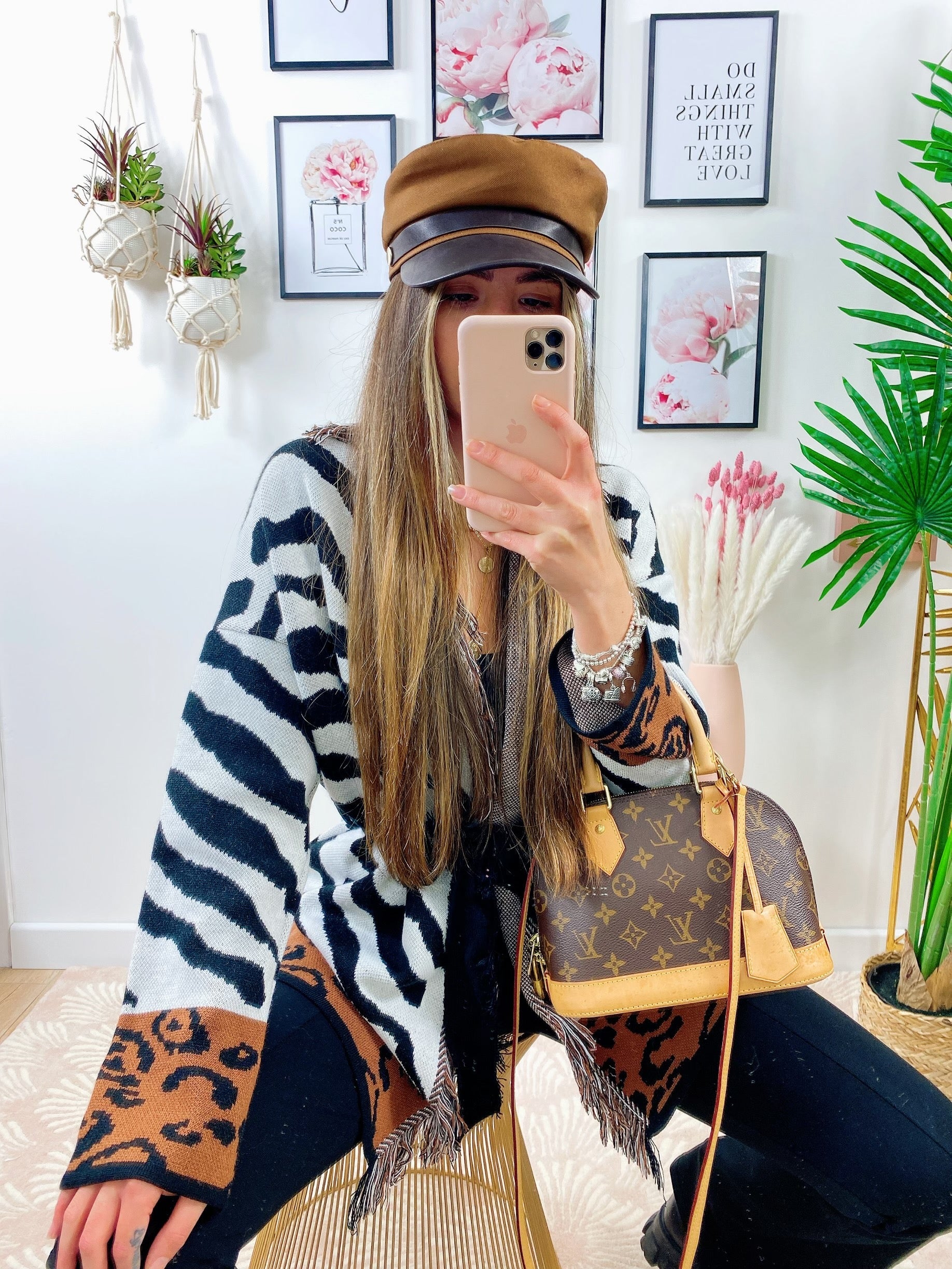 Cardigan Zebrato con frange e cinta