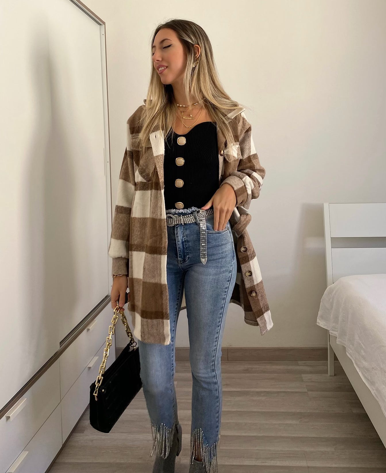 Giacca check choco nude