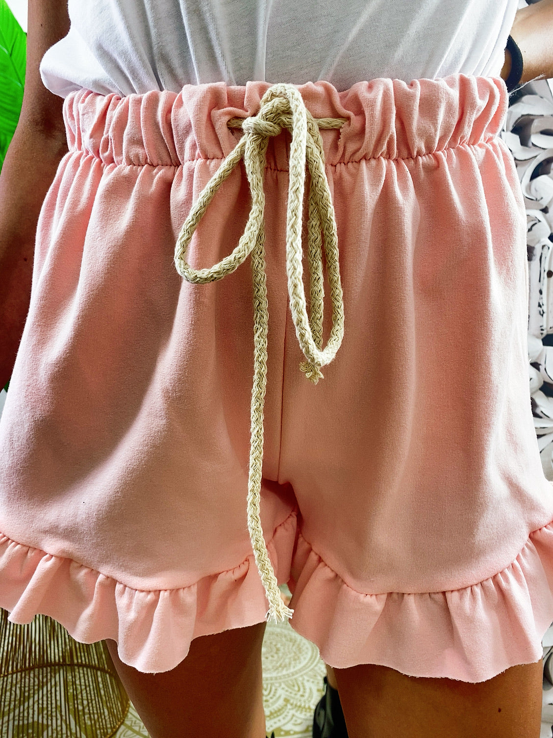 Short rosa con arricciatura
