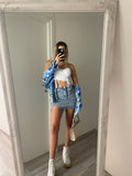 Gonna in jeans con strass e perle