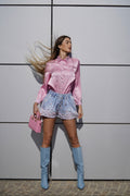 Short in jeans con fiori