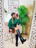 Maglione con collo alto e trecce crop verde